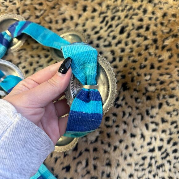 Concho Belt with Blue Turquoise Stripe Fabric Band Statement Belt main image 4
